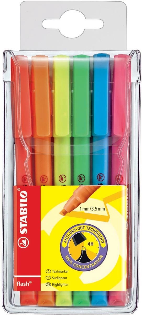 STABILO flash - Markeerstift - Penmodel - Etui Met 6 Kleuren