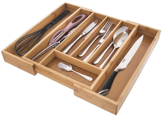 Insérer de tiroir à couverts en bambou extensible 35,5x26 cm