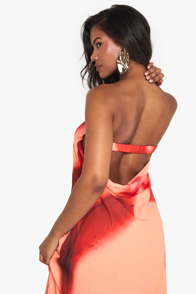 boohoo Dames Tropische Print Column Maxi-jurk | Oranje | Maat: 36