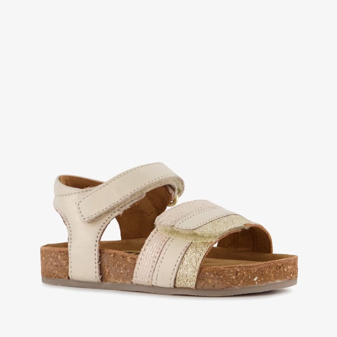 Groot leren meisjes sandalen met glitters goud beige - Maat 22