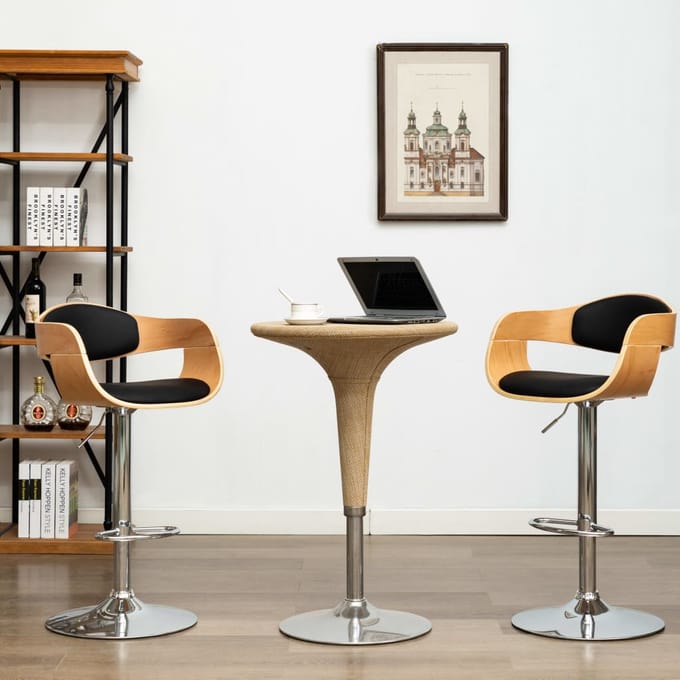 vidaXL - Barkrukken - 2 - st - gebogen - hout - en - kunstleer - zwart
