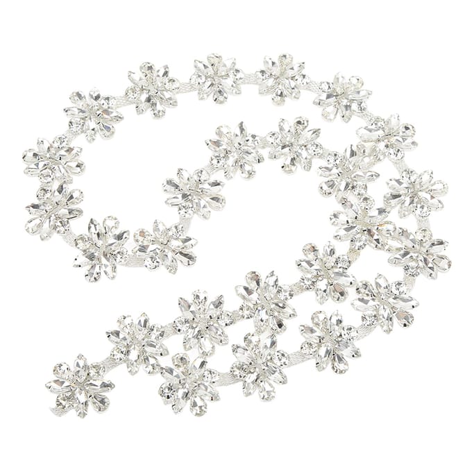 Strassketting 1 Yard Breed 3,5 cm Kleuren Bloemvorm Glanzend Verfijnde Strass Applicatie voor white
