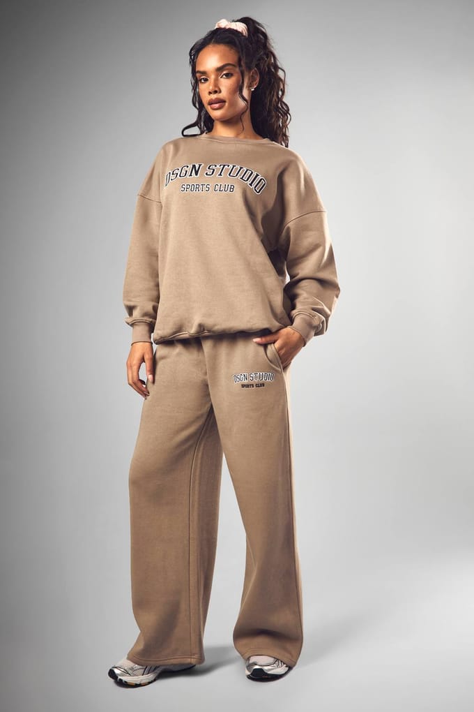 boohoo Dames DSGN Studio Applique Jogger met rechte pijpen | Stone | Maat: 2XL