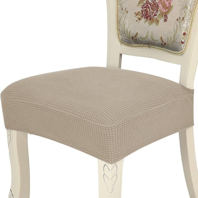 Jacquard Stoelzithoezen Afneembaar Wasbaar Stofdicht Stretch Spandex Eetkamer Gestoffeerde Stoelkussen Slipcovers beige