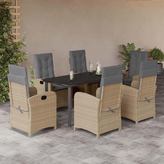 vidaXL - 7-delige - Tuinset - met - kussens - poly - rattan - gemengd - beige