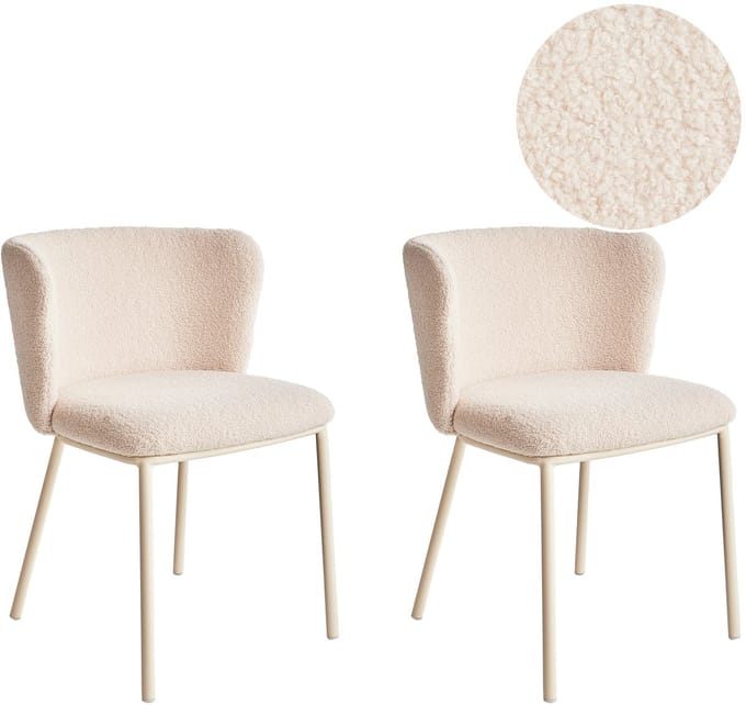 MINA II - Eetkamerstoel set van 2 - Lichtbeige - Boucle