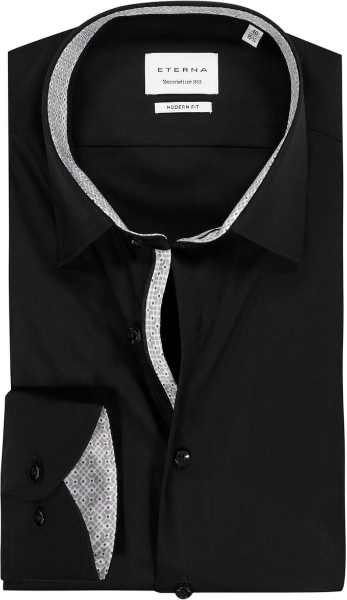 ETERNA modern fit overhemd - popeline - zwart