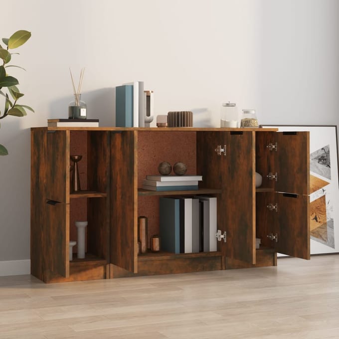vidaXL - Dressoirs - 3 - st - bewerkt - hout - gerookt - eikenkleurig