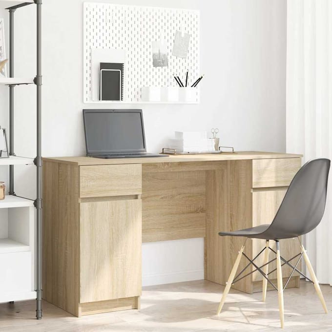 vidaXL - Bureau - Sonoma - eiken - Bewerkt - hout - 140 - x - 49 - x - 76 - cm