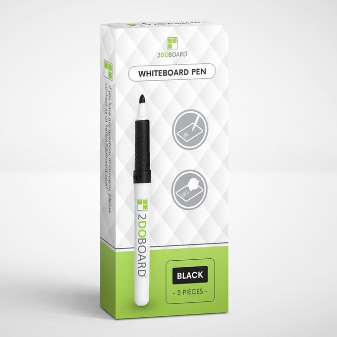 2DOBOARD - Set van 5 Whiteboard Stiften Fijnschrijvers Zwart - Lijn dikte van slechts 1 mm