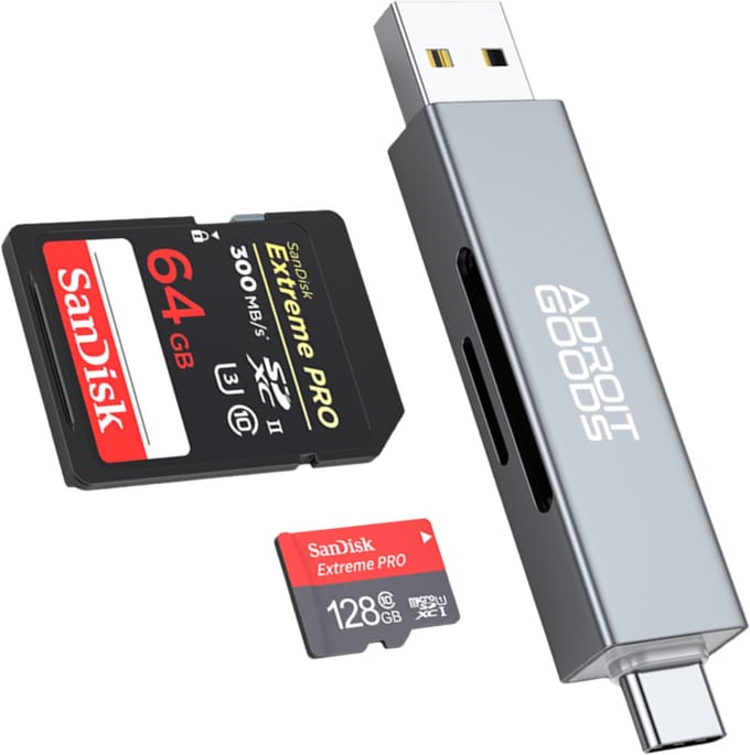 AdroitGoods USB/USB-C SD/TF kaartlezer – 2-in-1 – SD/TF – USB 2.0 – Compacte en Snelle 2-in-1 Card Reader - Grijs