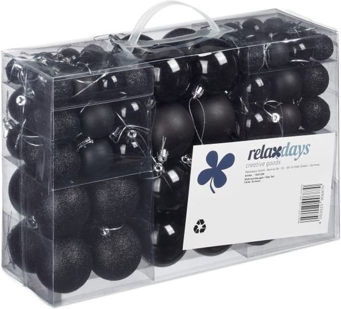 Relaxdays Kerstballen - 100x st - zwart - D3, D4, D6 cm - kunststof