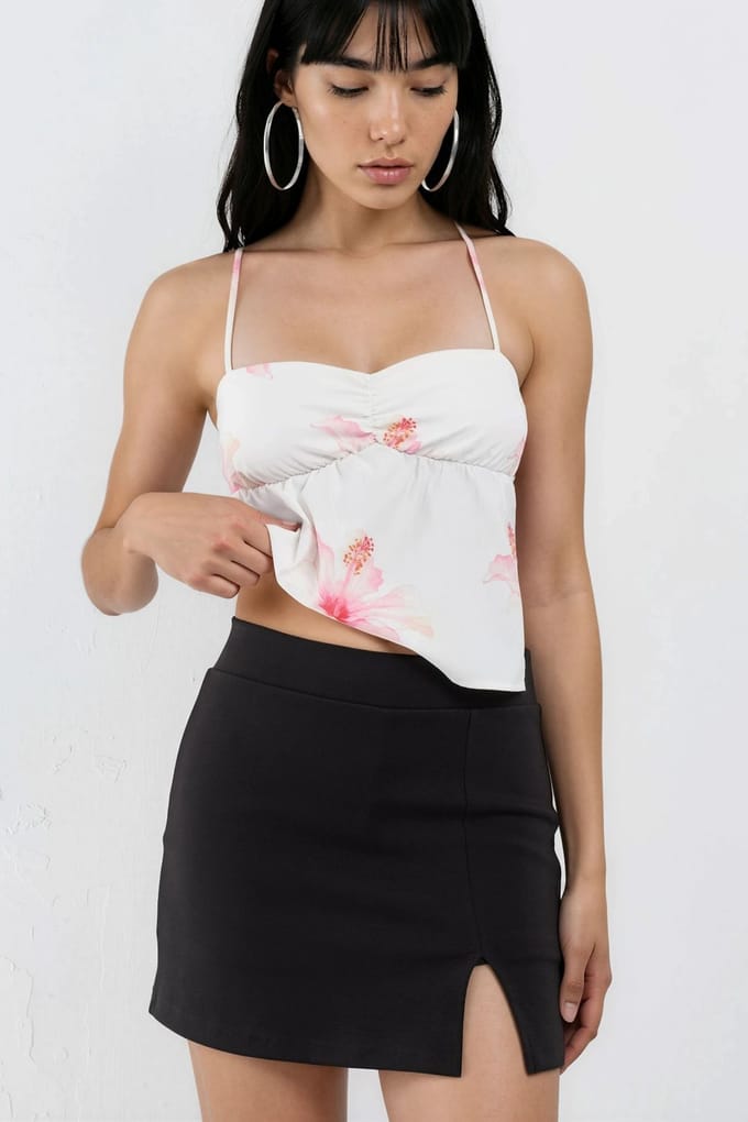 Hoge Taille Mini Skort met Split