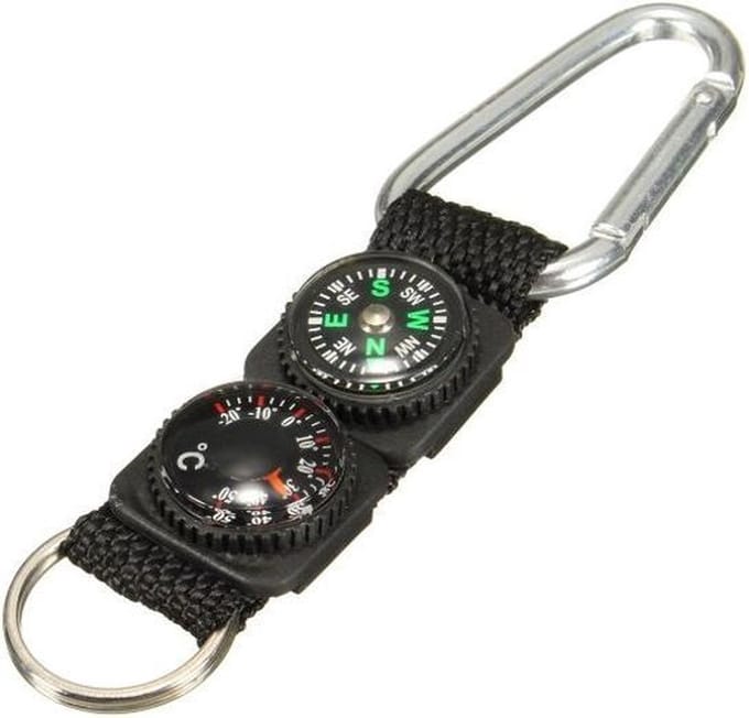 Kompas en Temperatuurmeter / Survival Sleutelhanger met Karabijn Haak