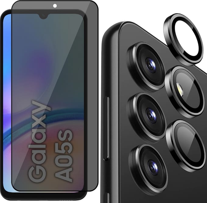 Privacy Screenprotector & Camera Protector geschikt voor Samsung Galaxy A05s - Volledig Dekkend Glas