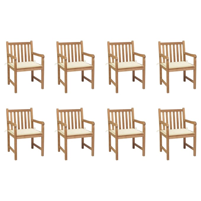 vidaXL - Tuinstoelen - 8 - st - met - crèmekleurige - kussens - massief - teakhout