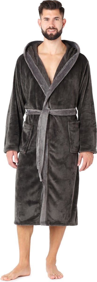 Ladeheid Heren Badjas - Wasmachine bestendig - Polyester - LA-LA40-221-DG - Grafiet/Grijs – M