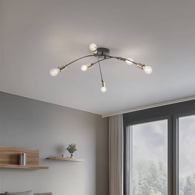 Opviq Plafondlamp Banana, zwart, metaal, 67 cm, 6-lamps, E27