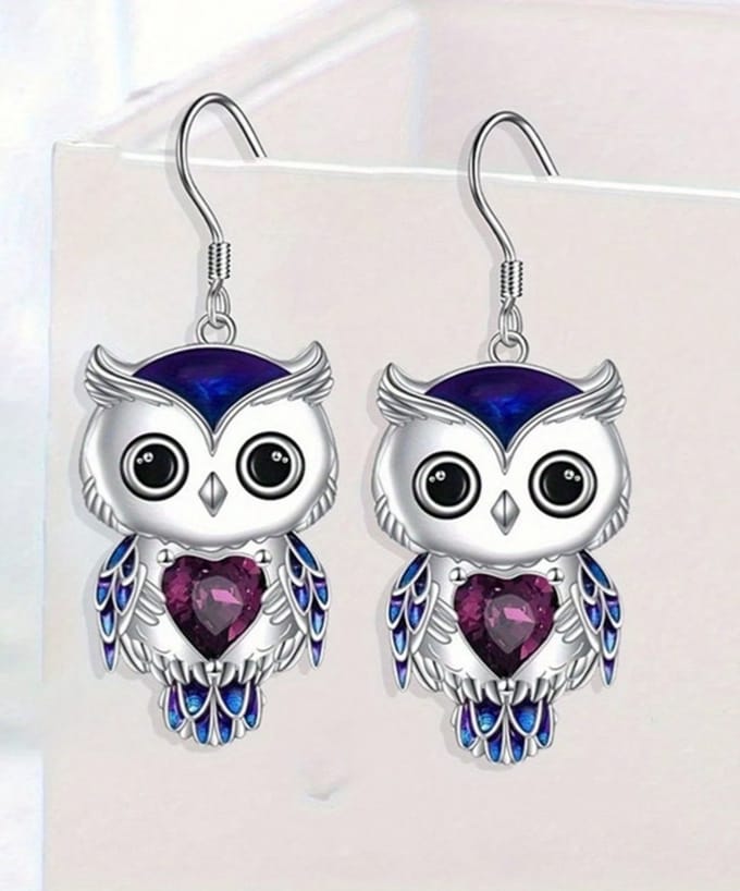 Schattige elegante blauw paarse oorbellen uilen