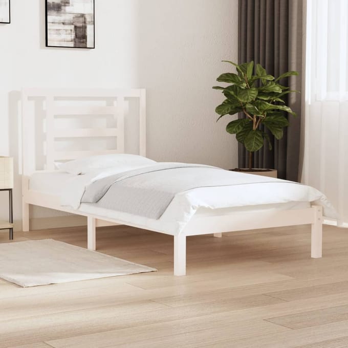 vidaXL - Bedframe - zonder - matras - massief - grenenhout - wit - 90x200 - cm