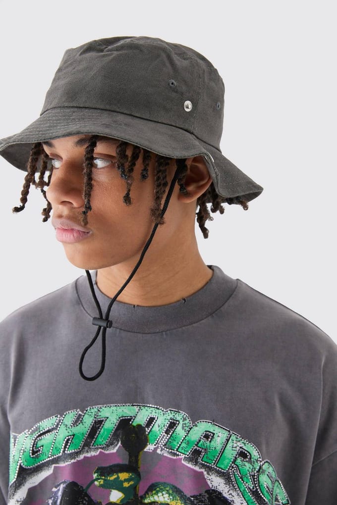 Bedrukte tie dye boonie hoed in zwart | Black