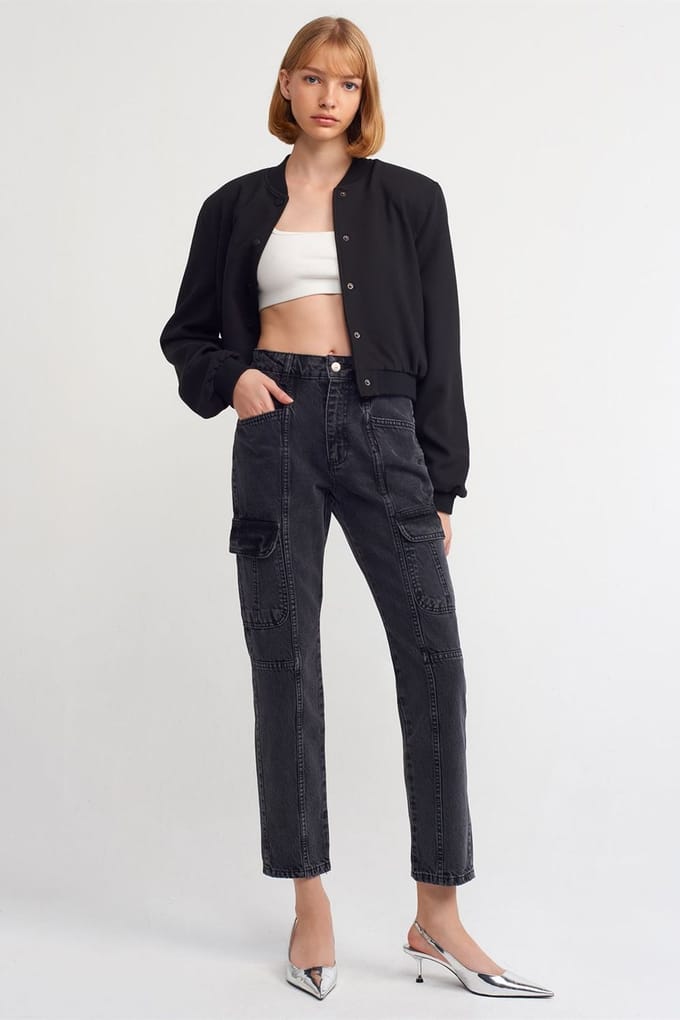 Hoge Taille Rechte Cargo Jeans