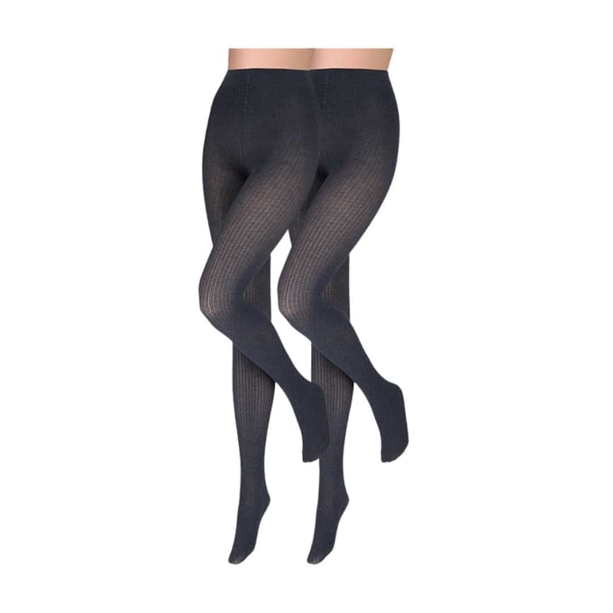 Sarlini - Dames 2x2 rib - Modal panty - 2-Pak - Denim Jeans Melange / S/M