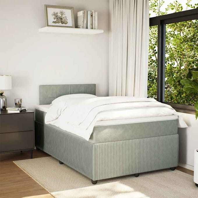 vidaXL - Boxspring - met - matras - fluweel - lichtgrijs - 120x190 - cm
