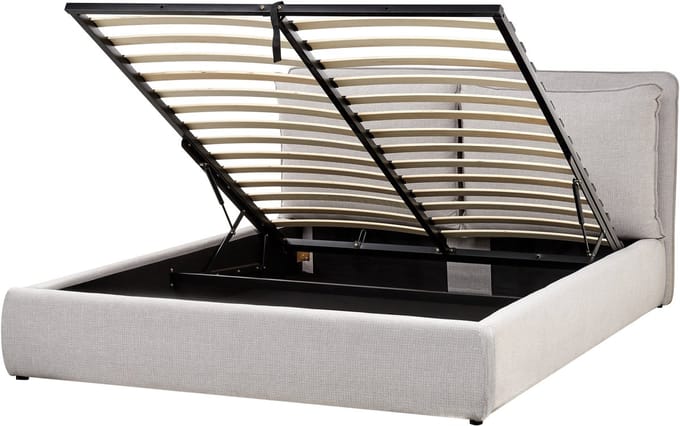 BAJONNA - Bed met opbergruimte - Lichtgrijs - 160 x 200 cm - Polyester