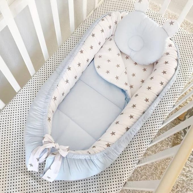 SNS Baby - Babynestje en Hoofdkussen- Blauw - 74 x 40 cm