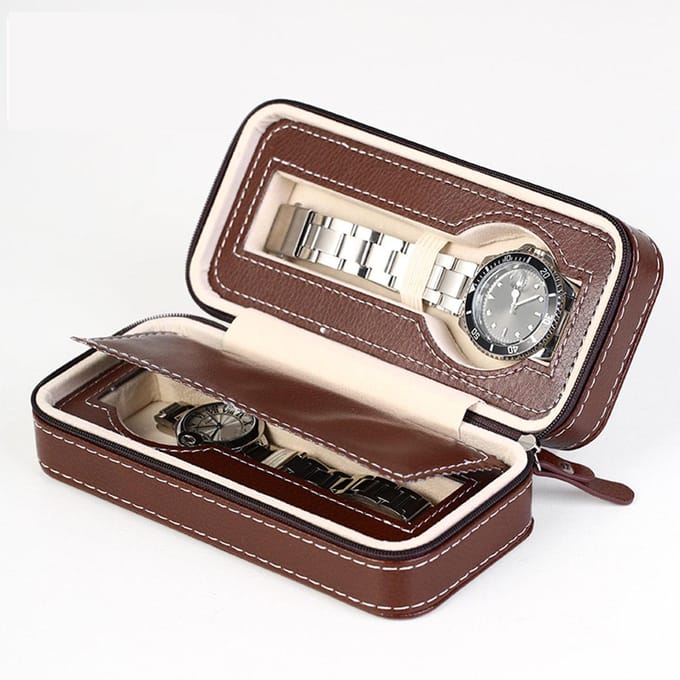 1 stuks, Vintage horloge opbergdoos, PU leer high-end horlogedoos, ritsdoos, draagbare sieradendoos, compacte displaydoos gray