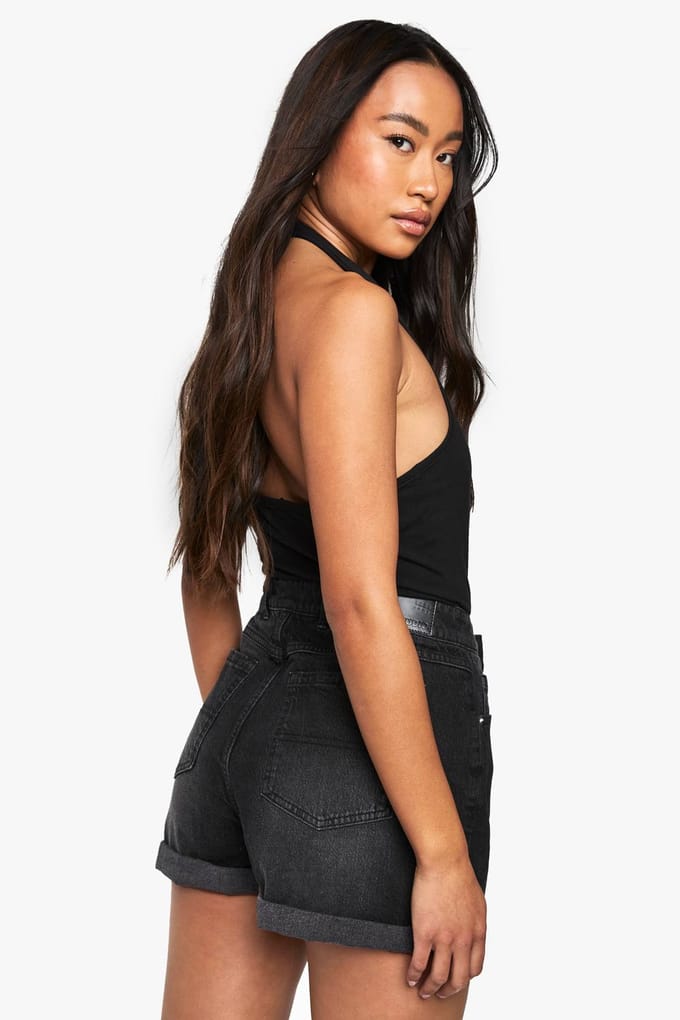 boohoo Dames Denim Mom Short | Washed Black | Maat: 34