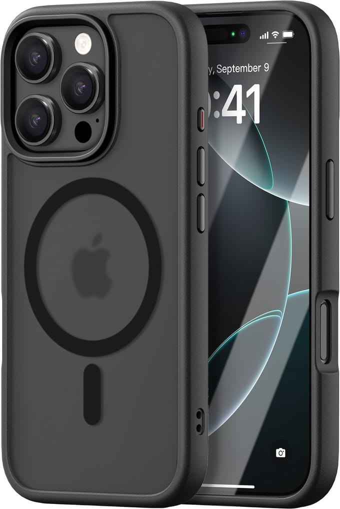 iDenn hoesje voor iPhone 16 Pro Max Mat Transparant Zwart geschikt voor MagSafe