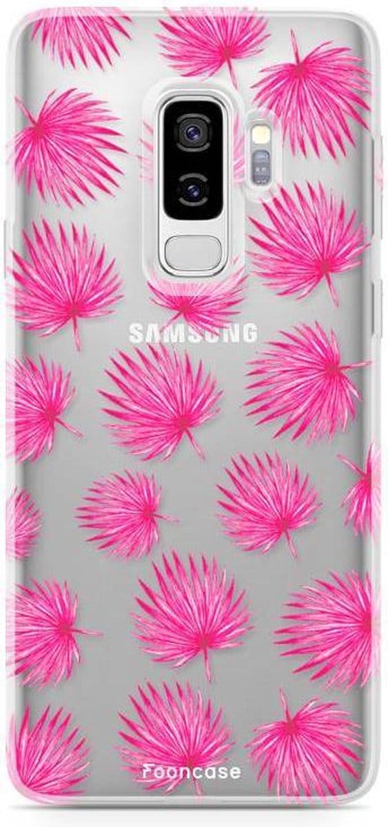 Fooncase Hoesje Geschikt voor Samsung Galaxy S9 Plus - Shockproof Case - Back Cover / Soft Case - Pink leaves / Roze bladeren