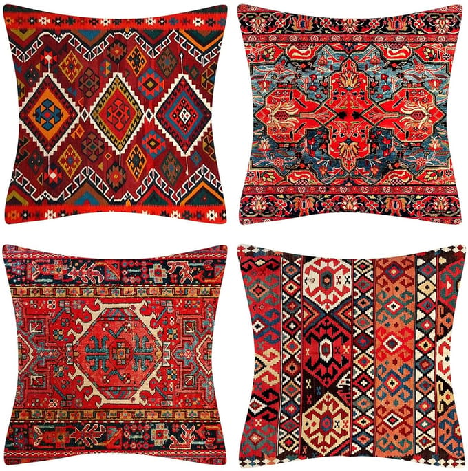 Decoratieve Kussenhoezen - Set van 4 - Rood - Linnen - 45x45 cm