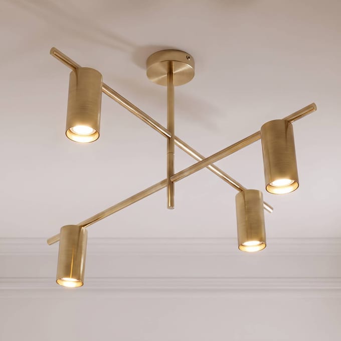 Lindby plafondlamp Marilou, messing, 4-lamps, Ø 70 cm