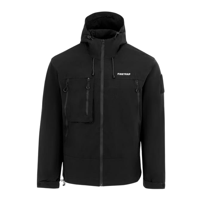 Firetrap Heren Winddichte Hoodie Windbreaker (Zwart)
