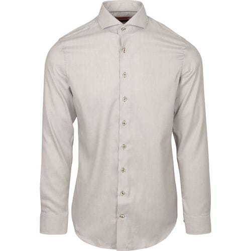Suitable Overhemd Jacquard Luxe Beige - Maat 38 - Heren - Casual Shirt