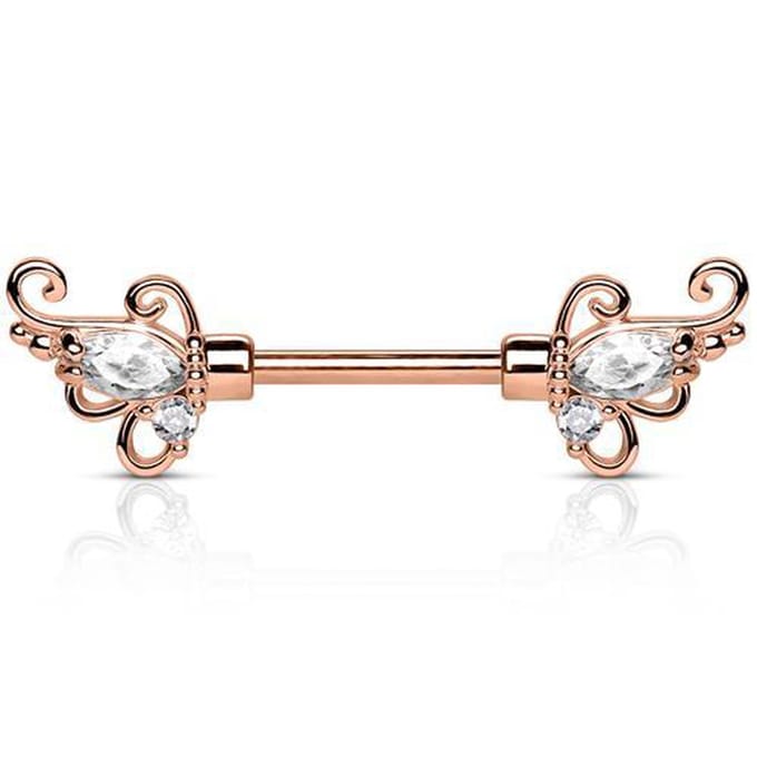 Tepelpiercing sier met steen 1.6x12 - rose - LMPiercings