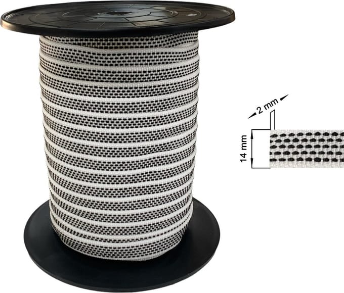 Selve Optrekband 14 mm zwart/wit, 50 meter - Rolluik Bandopwinder - Rolluik Bandoproller