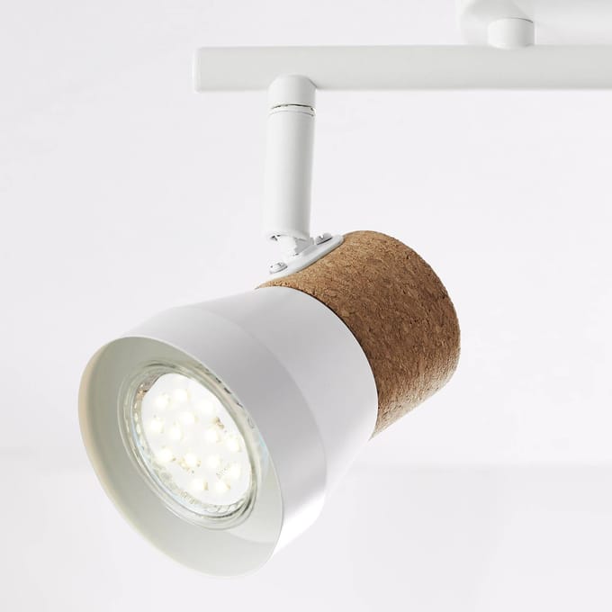 Brilliant Moka plafondspot, lengte 30 cm, wit/bruin, 2-lamps kurk