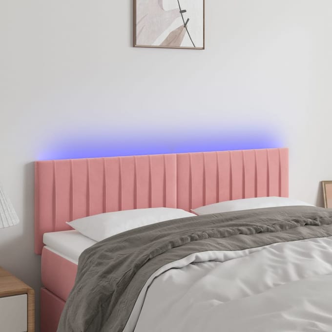 vidaXL - Hoofdbord - LED - 144x5x78/88 - cm - fluweel - roze