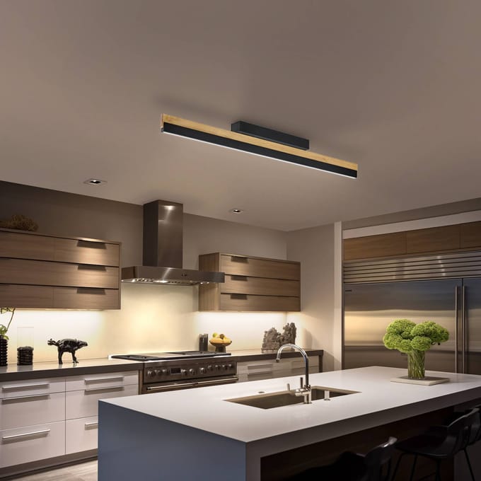 Quitani LED plafondlamp Keijo, zwart/eiken