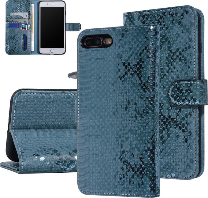 UNIQ Accessory Turquoise Slangenleer hoesje voor iPhone 7-8 Plus - Book Case