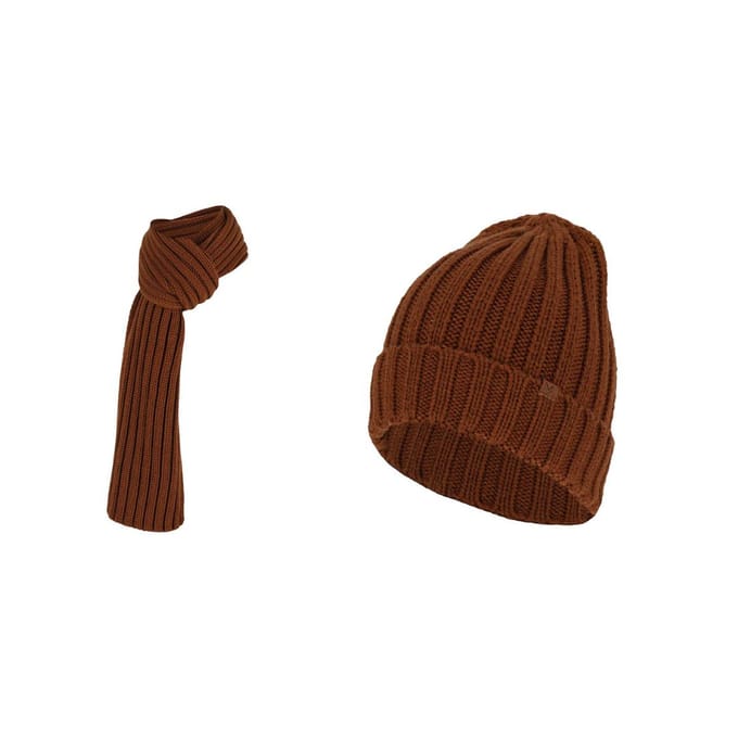 Grofgebreide sjaal + muts heren - Fashion - One size - Midden Bruin / One size