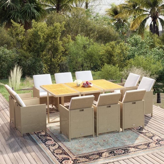 vidaXL - 11-delige - Tuinset - met - kussens - poly - rattan - beige