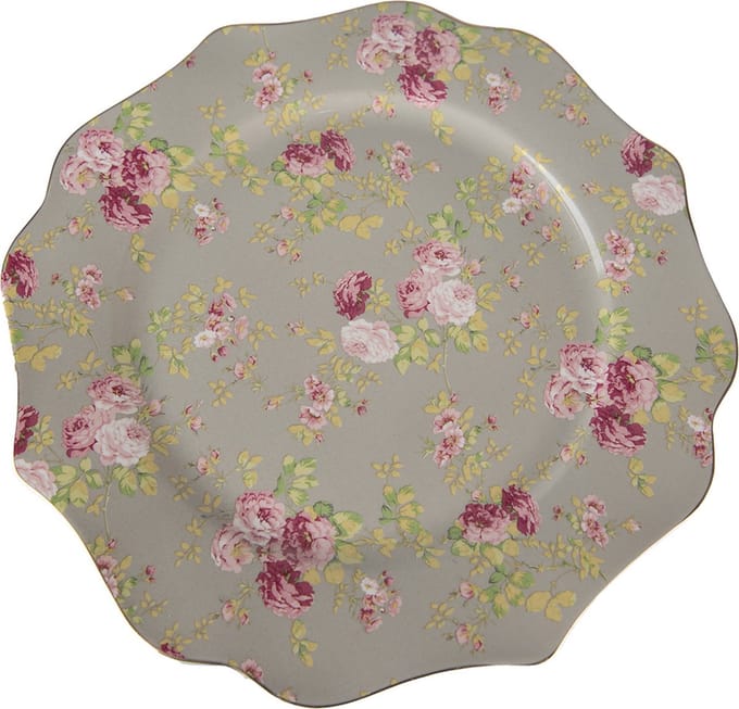 Clayre & Eef Dinerbord Ø 28 cm Groen Keramiek Bloemen