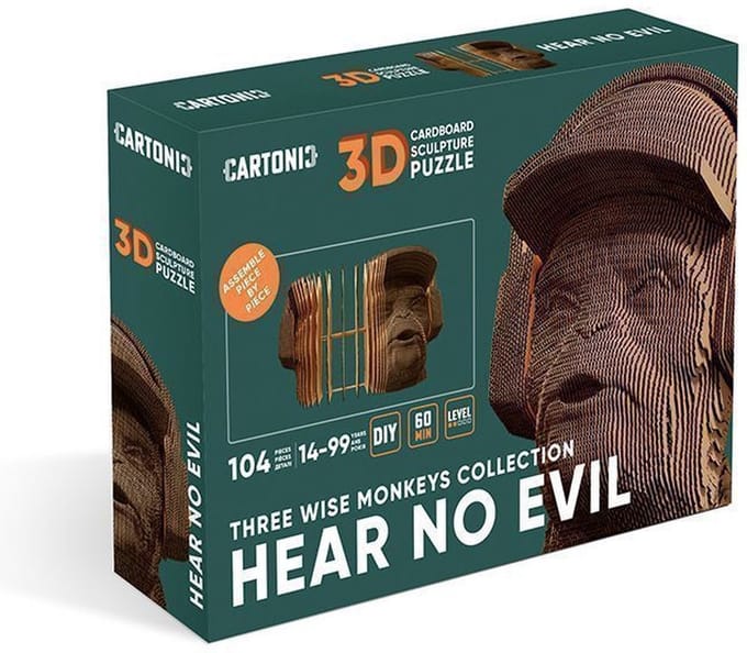 CARTONIC- THREE WISE MONKEYS: HEAR NO EVIL - 3d puzzel- DIY- puzzel- ecologisch- cadeau-kado- kinderen en volwassenen- 3D