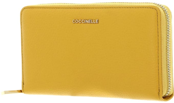 COCCINELLE Leren Portemonnee Metallic Soft Wallet Grained Leather Soleado Geel