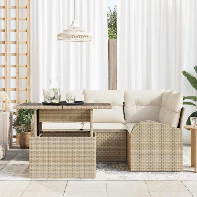 vidaXL - Tuinbank - Set - 5 - st - Beige - poly - rattan